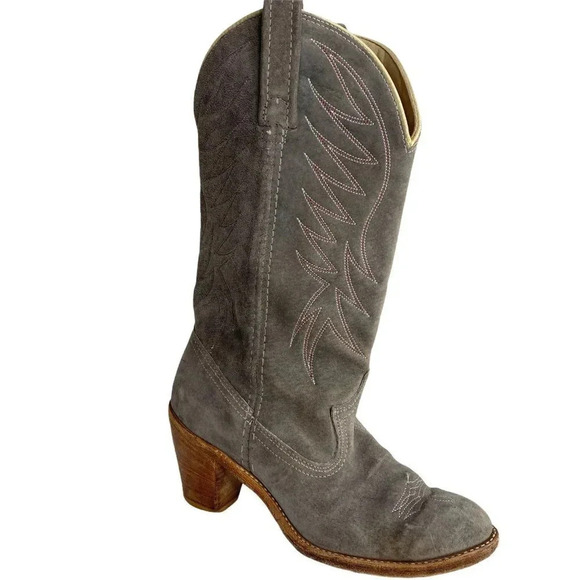 Dingo Cowboy Boots Suede Gray Leather Block Heel - Picture 1 of 5